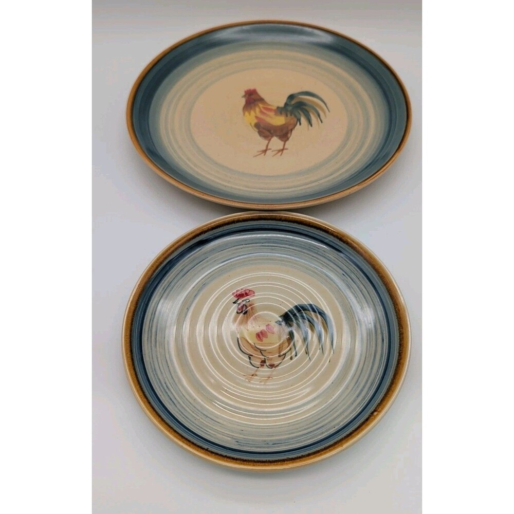Gibson Rooster Plate Set Dinner Salad Set Of Two Blue Brown